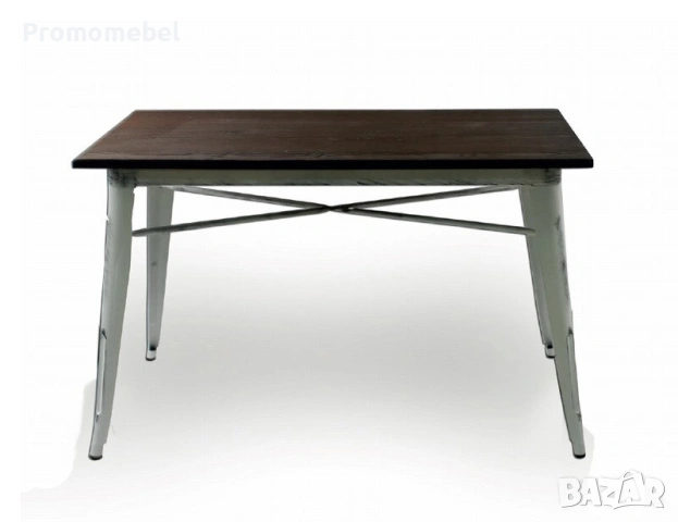 Трапезна маса от масив и боядисан метал в състарен бял цвят, снимка 2 - Маси - 53593977