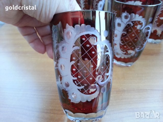 Кристални чаши цветен червен кристал , снимка 4 - Антикварни и старинни предмети - 37544778