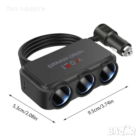 Адаптер за зареждане с 1 USB порта, 1 Type-C порт и 3 гнезда за запалкаs PG265, снимка 3 - Аксесоари и консумативи - 49333595