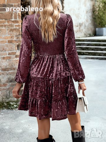 Дамска елегантна кадифена рокля с кръгло деколте, 4цвята , снимка 7 - Рокли - 43491144