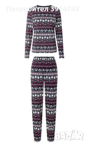 Дамска пижама 100% памук, зимен / коледен мотив, долнище + горнище, L, НОВА