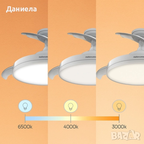 Вентилатор за таван с осветление, Brizy Bright Foldable -50% отстъпка, снимка 2 - Вентилатори - 51446982