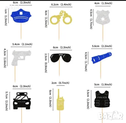 9 бр Полицейски Полицай police брокатени топери за мъфини кексчета декор торта парти, снимка 2 - Други - 50395895