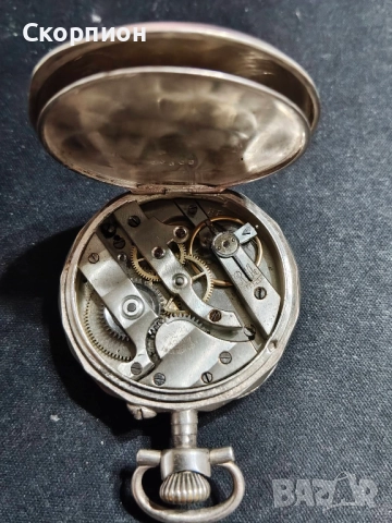 Швейцарски СРЕБЪРЕН джобен часовник 1925г.  - 10 РУБИНА ПРОМОЦИЯ, снимка 15 - Джобни - 48362081