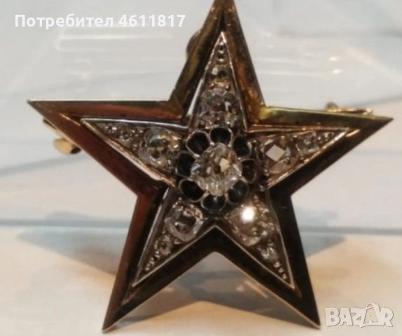 Старинна Златна брошка,висулка с диаманти