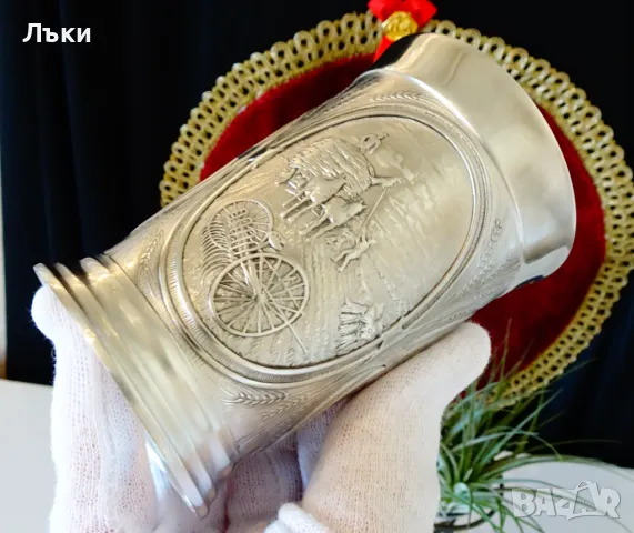 Чаша,халба от калай Жътва,200 мл., снимка 6 - Антикварни и старинни предмети - 48549247