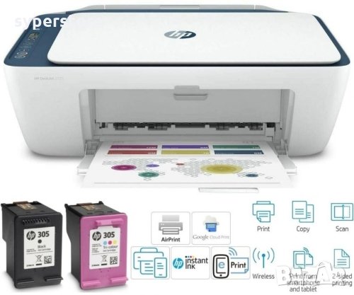 Принтер Мастиленоструен Мултифункционален 3 в 1 Цветен HP DeskJet 2721E Копир Принтер и Скенер, снимка 3 - Принтери, копири, скенери - 33561131