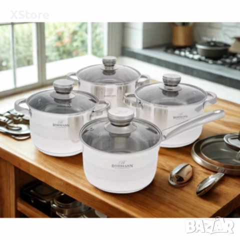 Комплект тенджери Bohmann 16см/18см/20см/22см, Неръжд.стомана, снимка 4 - Съдове за готвене - 52507411