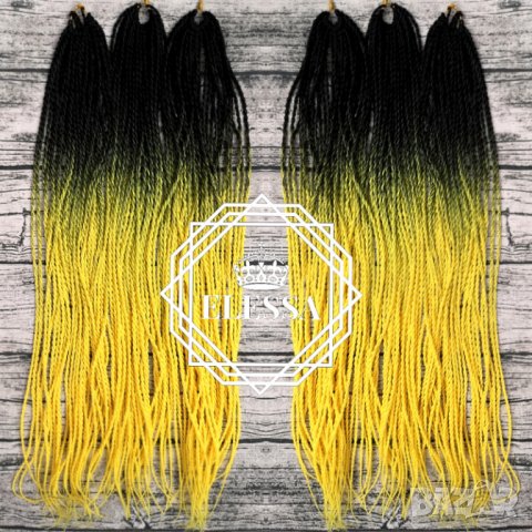Сенегалски Плитки - Туистери за Коса, Цвят - Омбре - Черно / Жълто КОД 1752, снимка 4 - Аксесоари за коса - 33239111
