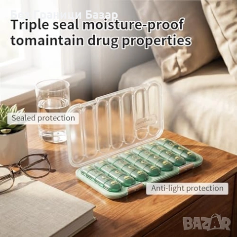 Нов Органайзер за лекарства 28 отделения 7 дни влагозащитен двойно заключване, снимка 4 - Други - 53567139