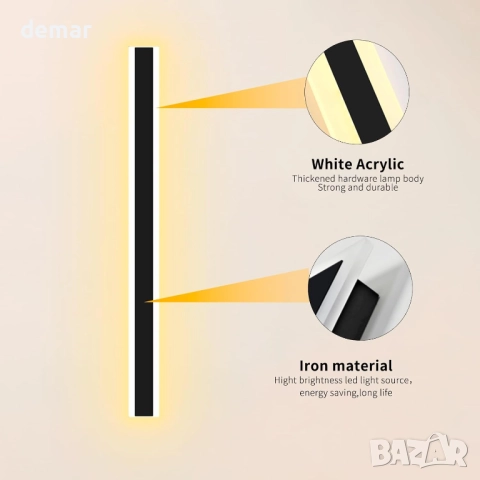 LED външна стенна лампа, димируема 80 см, 32 W, дистанционно, черна, снимка 5 - Лед осветление - 51856981