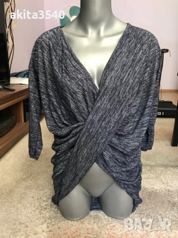 Сива асиметрична блуза, снимка 2 - Блузи с дълъг ръкав и пуловери - 38037205