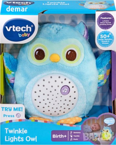 VTech Baby Twinkle Lights Owl Успокояваща бебешка играчка бухалче със светлина и  звуци от природата, снимка 5 - Музикални играчки - 43930665