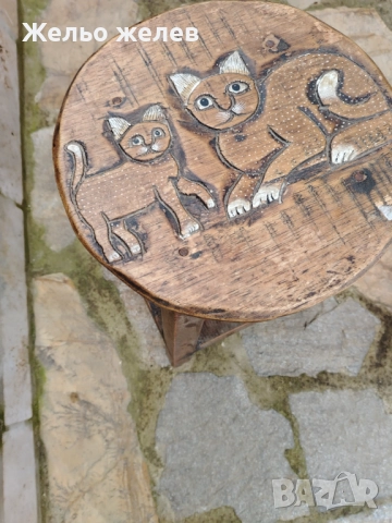 Табуретка дървена с котки 50, 30см, снимка 3 - Декорация за дома - 52874346