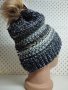 Дамска плетена шапка с папулка- мпш44, снимка 2
