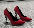 Обувки на ток - червен лак с черен ток - Y1L, снимка 2