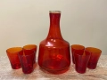 Винтидж комплект от рубиново стъкло: гарафа и 6 чаши, снимка 1