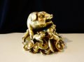 Бронзова статуетка Прасе с прасенца,злато,фън шуй 1.5 кг. , снимка 3