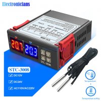 Цифров термометър/термостат STC-3008, двоен с външни сензори -55°C- 120°C, 12V, снимка 3 - Друга електроника - 37899489