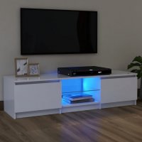 ТВ шкаф с LED осветление, бял, 120x30х35,5 см, снимка 10 - Шкафове - 37961166