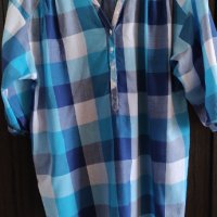 Дълга памучна туника/риза каре в синя гама, снимка 1 - Ризи - 32756159