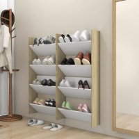 Стенни шкафове за обувки 4 бр бяло и дъб сонома 60x18x60 см ПДЧ, снимка 1 - Шкафове - 43343309
