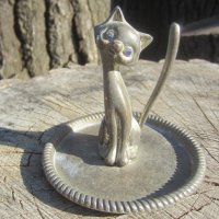 Коте котенце със сини очи поставка за пръстен антика, снимка 4 - Антикварни и старинни предмети - 33413469