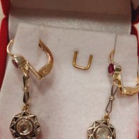 Стари златни обеци с диаманти и рубини, снимка 3 - Обеци - 43574987
