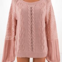 Розов лек пуловер с ажурени елементи марка Fobya , снимка 2 - Блузи с дълъг ръкав и пуловери - 32933269