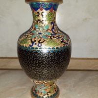 Cloisonne Клоазоне стара прекрасна ваза бронз клетъчен емайл, снимка 1 - Антикварни и старинни предмети - 43202598