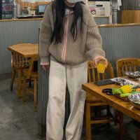 Дамски широк плетен суичър с цип и ревер, 2цвята - 024, снимка 3 - Суичъри - 43550892