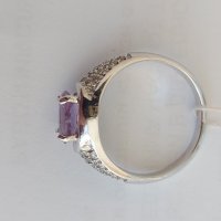 Руски златен  пръстен с естествен аметист и фианити, снимка 2 - Пръстени - 36751188