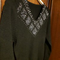 Дамска черна блуза с пайети, снимка 4 - Блузи с дълъг ръкав и пуловери - 28637737