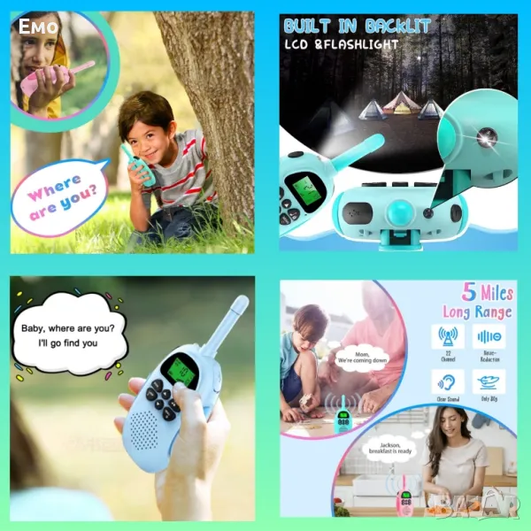 Комплект 2 броя Уоки-Токи за момичета и момчета - обхват 3 километра , снимка 1