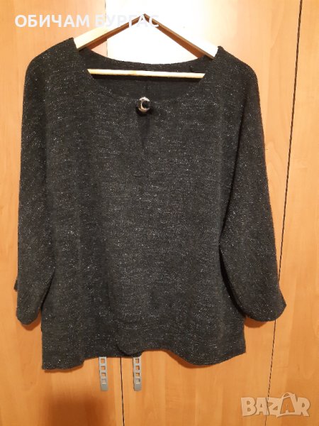 3-4XL НОВА ПРЕКРАСНА ЧЕРНА БЛУЗКА СЪС СРЕБРИСТА НИШКА ОТ СРЕДНО ПЛЪТНО ЕЛАСТИЧНО ПЛЕТИВО , снимка 1