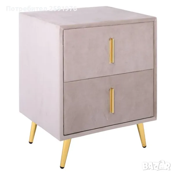 Нощно шкафче PASSION, метални крака в златисто и велурена дамаска, снимка 1