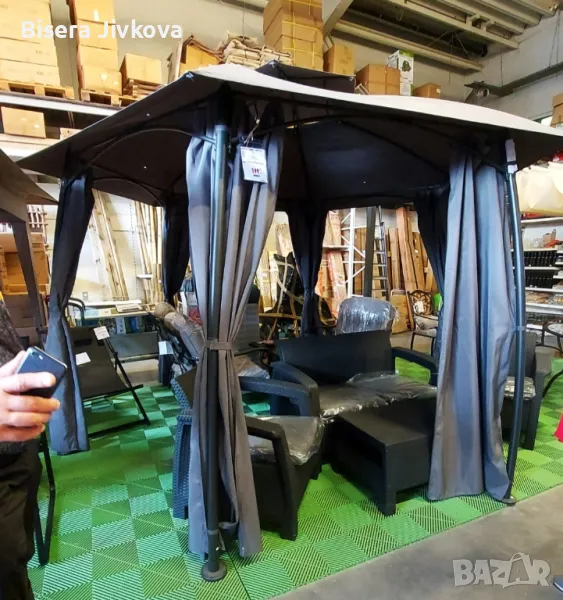 Чисто нова градинска шатра със завеси, цвят графит, снимка 1