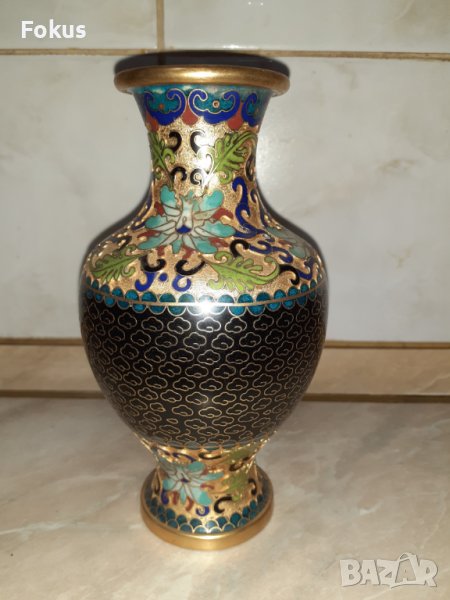 Cloisonne Клоазоне стара прекрасна ваза бронз клетъчен емайл, снимка 1