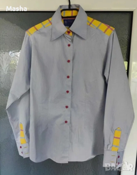 Дамска синя ретро риза GrosVenor London 14 UK M, снимка 1