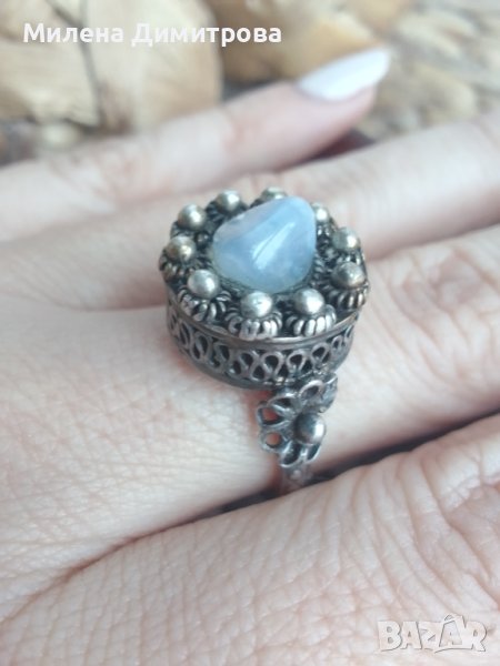 Сребърен пръстен Корона с лунен камък , снимка 1
