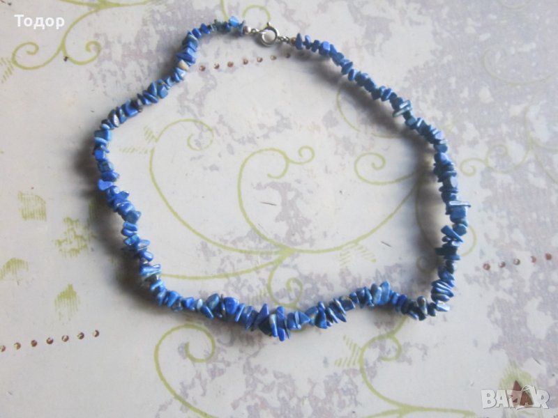 Сребърно колие гердан с естествен лазурит 925 , снимка 1