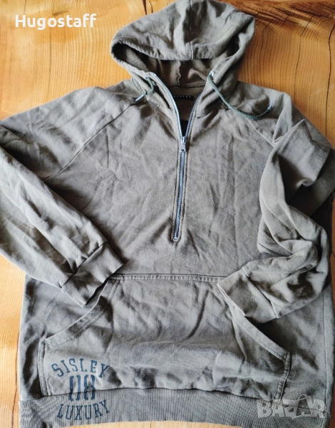 Италиански военнен суичър худи зелен качулка Sisley Л,Хл, снимка 1