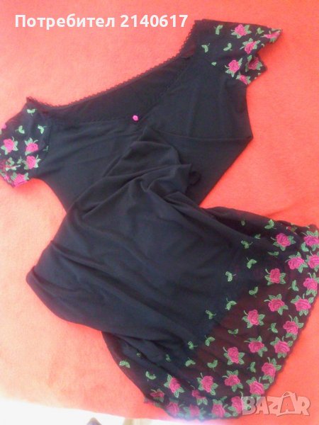 Черна рокля с дантела на рози, снимка 1