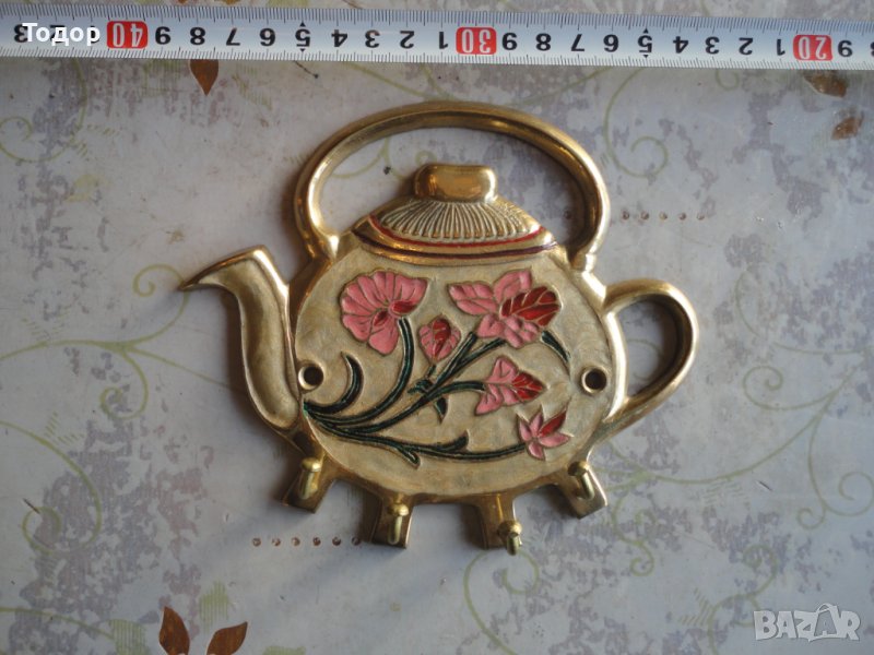 Уникална бронзова поставка за ключове с емайл ключ, снимка 1