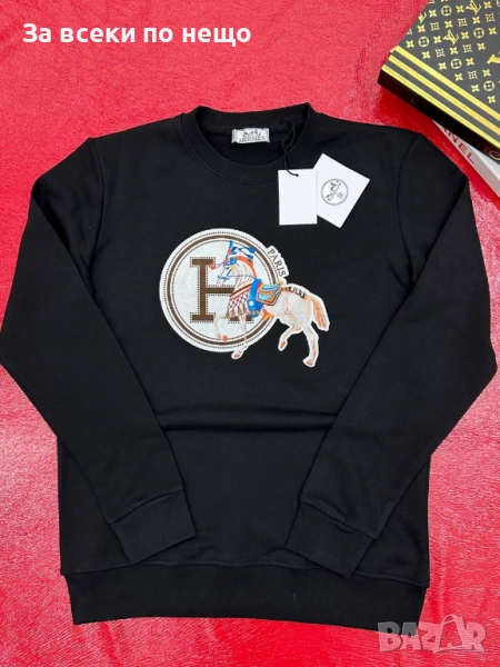 Hermes Мъжка Черна Памучна Блуза С Дълъг Ръкав Хермес Код A956, снимка 1