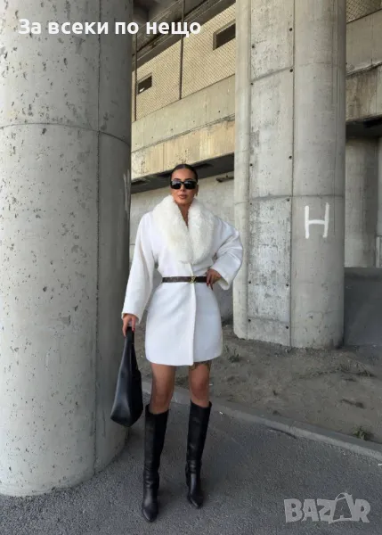 Дамско бяло палто с коланче Код A257, снимка 1