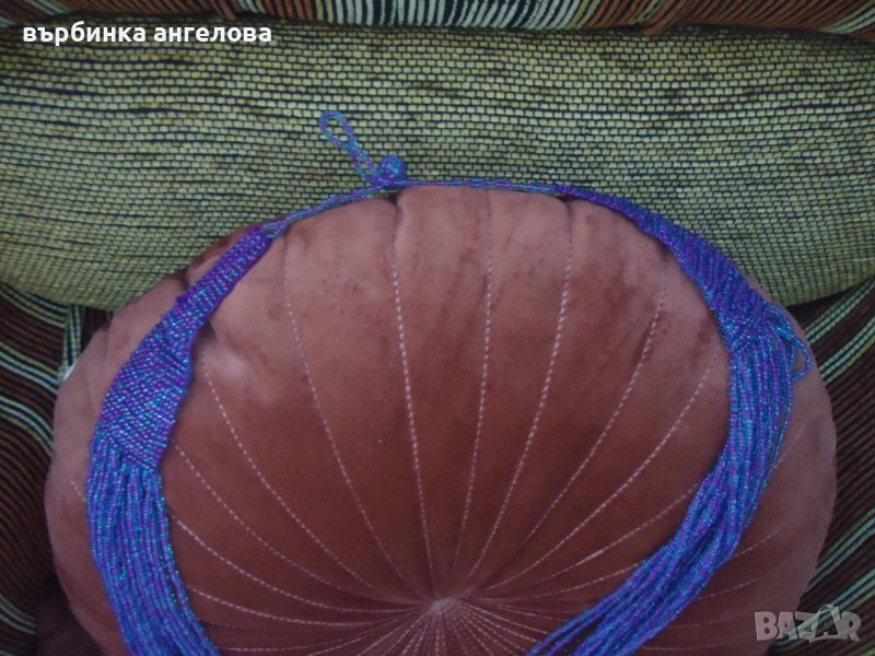 Дамски гердан, стъклени малки мъниста в син цвят., снимка 1