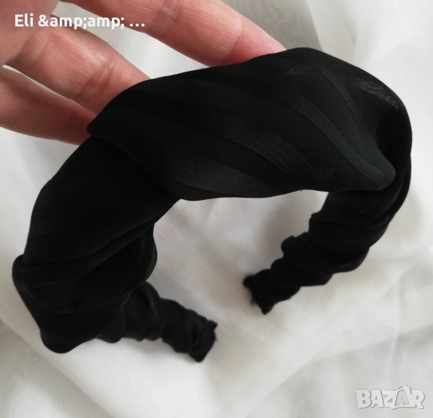 Черна набрана диадема от фина органза, снимка 1