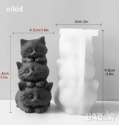 3d 3 Глави котета котенца котки коте силиконов молд форма фондан шоколад гипс свещ декор, снимка 1