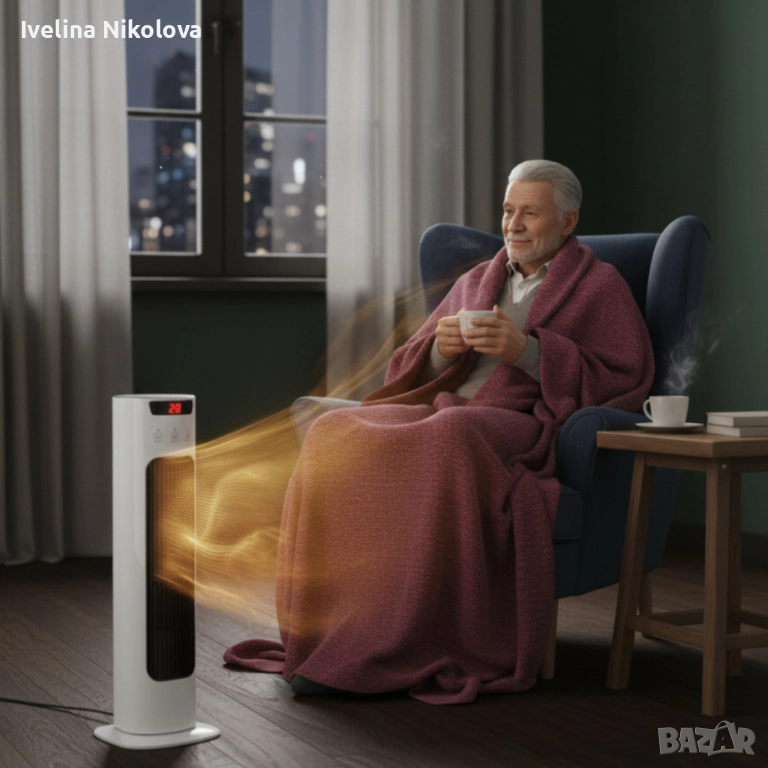 Вертикален керамичен отоплител с дистанционно и защита от прегряване, снимка 1